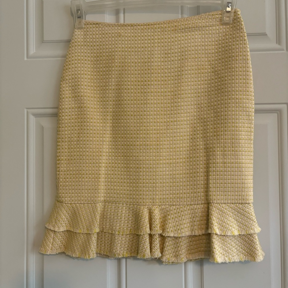 Ann Taylor Yellow/White Tweed Pencil Skirt, Size XS Petite